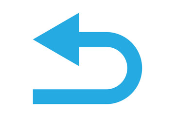 Obraz premium Black go back return arrow icon, simple vector u turn shape pointer flat design pictogram vector elements for app ads web banner button ui ux interface elements isolated on white background