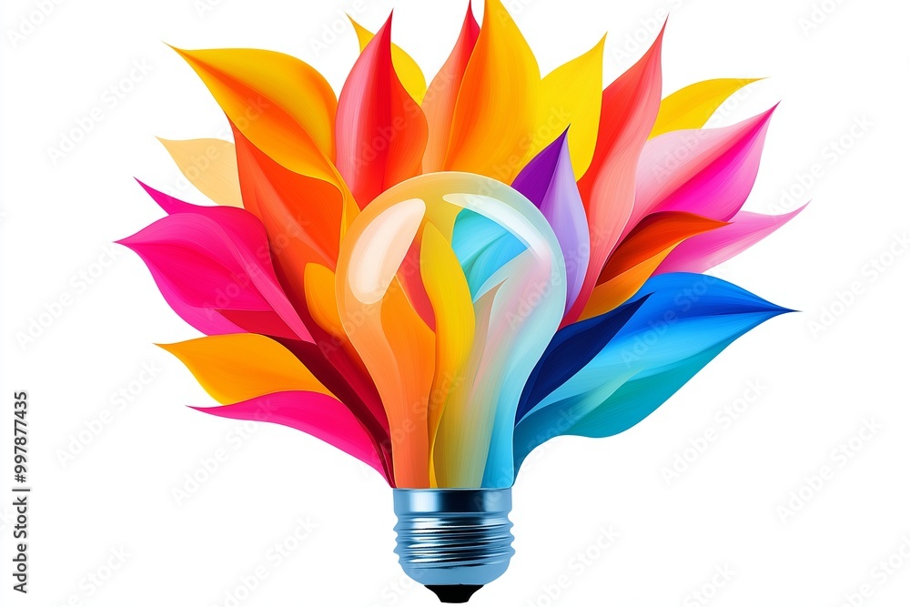 Poster light bulb with a colorful glow. the light bulb is in the center of the image. the light bulb is sur