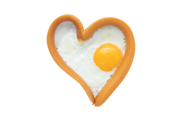 Top view of fried egg in heart sausage isolated on transparent background