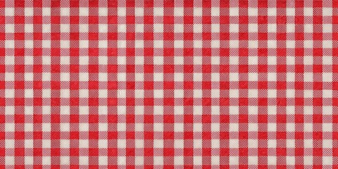 Eye level background of a red and white tablecloth