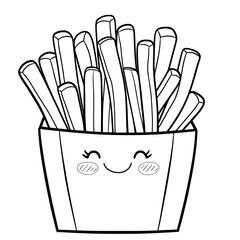 french fries character coloring page illustration
