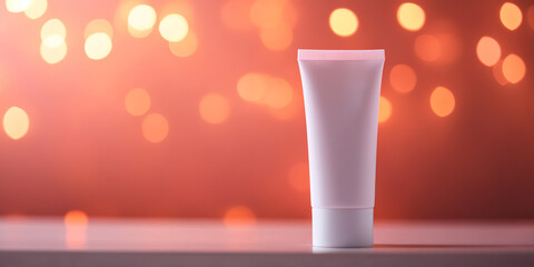 sleek white tube of cream stands against warm, glowing background, creating sense of elegance and tranquility. This image captures essence of beauty and skincare