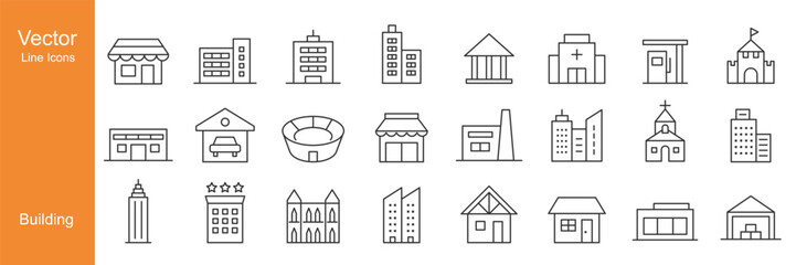 Building Icons - Vector Line. Editable Stroke.