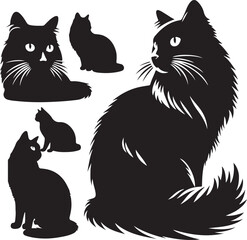 Cat set in action vector silhouette style