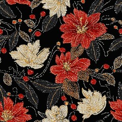 Seamless Pattern Of Delicate Beaded Embroidery