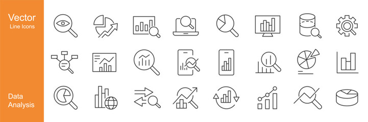 Data Analysis Icons - Vector Line. Editable Stroke.