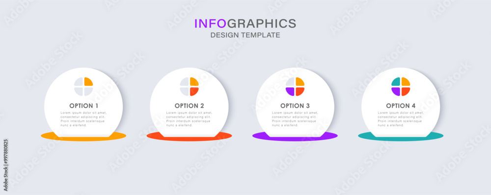 Poster vector infographics design template with pie chart. 4 steps or options.