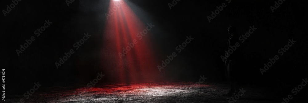 Poster a solitary figure is bathed in an eerie spotlight, surrounded by darkness, creating an atmosphere fi