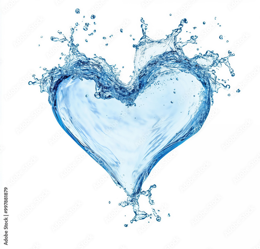 Poster water splashing of shape heart on white background