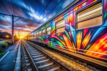 Obraz premium Eye Level Colorful graffiti art neon speedlight train dusk lighting exposure