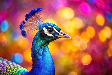 Eye level colorful peacock on colorful background wallpaper © Prasert
