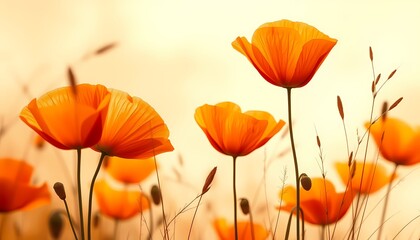 Obraz premium Soft Pastel Background with Glowing Orange Flowers Illustration