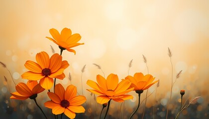 Fototapeta premium Radiant Orange Poppies Layered Floral Artwork in Pastels