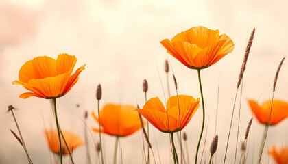 Obraz premium Abstract Ethereal Floral Scene with Orange Poppies