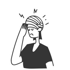 woman with bandaged head illustration in doodle hand drawing