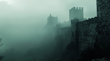 Obraz premium Mysterious Stone Castle in Fog