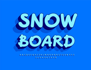 Vector bright sign Snowboard. Creative handwritten Font. Trendy 3D Alphabet Letters and Numbers set.