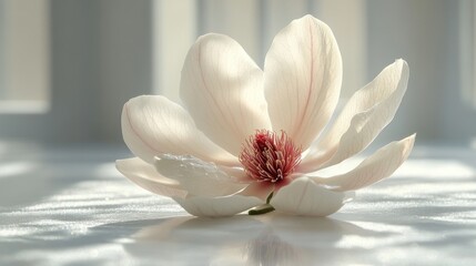 Obraz premium A delicate magnolia flower resting on a soft surface.