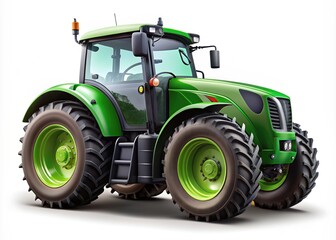 Sleek, high-tech green agricultural tractor with advanced features and heavy-duty wheels, isolated on a transparent background, symbolizing modern farming and sustainable practices.