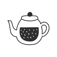 Glass Teapot Doodle Icon. Hand drawn outline Liquid Drink. Tea symbol. Vector illustration