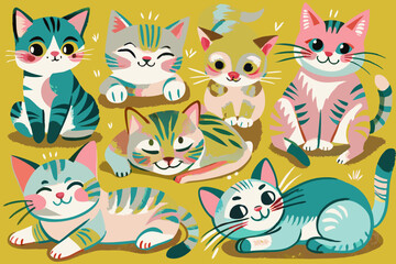 Colorful Cartoon Cats Compilation Illustration