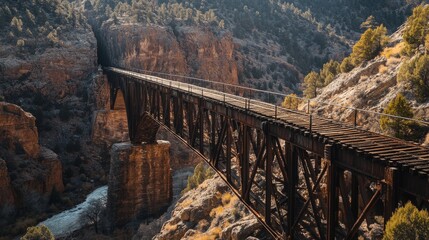 Rusty Railroad Bridge Over Canyon River
