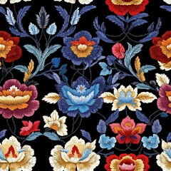 Seamless Pattern Of Embroidered Victorian Motifs