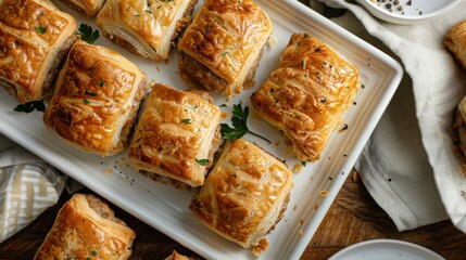 A plate of pastries with parsley on top