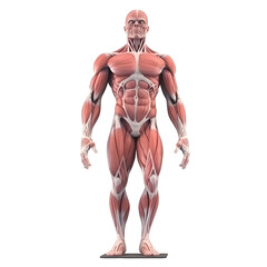 Detailed anatomical model of human muscles on transparent background