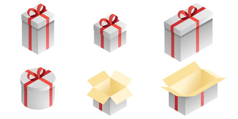 set of 3d decorative gift box elements for birthday present or  surprise, Merry Christmas, award or prize, or shopping wrapping parcel, black Friday