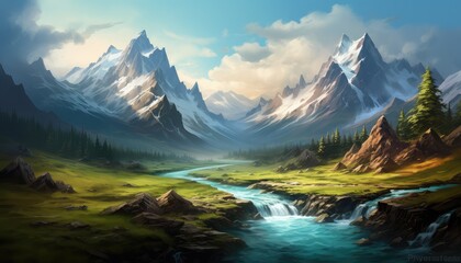 Fototapeta premium mountain river muddy landscape