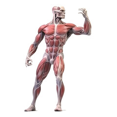 Detailed anatomical model of human muscles on transparent background