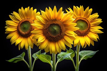 Obraz premium Eye Level Sunflower flower isolated on black background