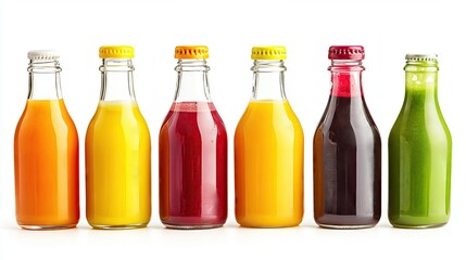 set of bottles with juice, on white background