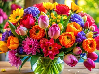 Obraz premium Beautiful Floral Arrangement for a Joyful Mother's Day Celebration with Colorful Blossoms and Notes