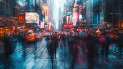 Obraz premium A dynamic image capturing the hustle and bustle of city life during rush hour, generative ai