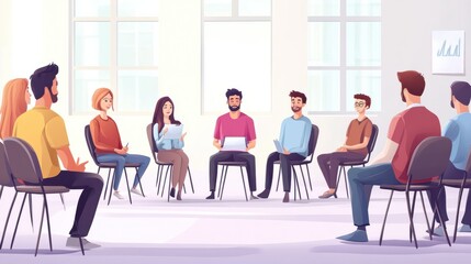 A life skills coach leading a workshop on effective communication for neurodivergent individuals teaching techniques such as active listening and. Vector illustration