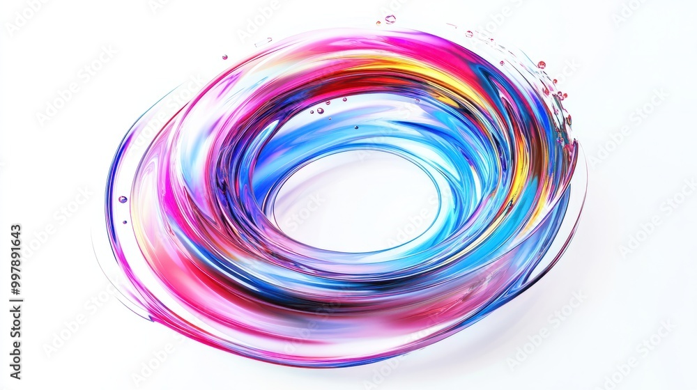 Poster abstract circle liquid motion flow explosion. curved wave colorful pattern with paint drops on white