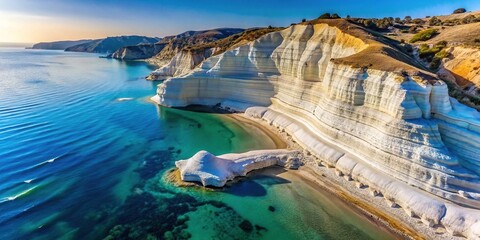 Breathtaking view of Scala dei Turchi's white limestone cliffs against a clear blue sky in Sicily