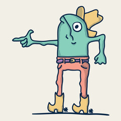 A fun and whimsical illustration of a cowboy-style frog standing confidently with a hat and boots, embodying an adventurous spirit.