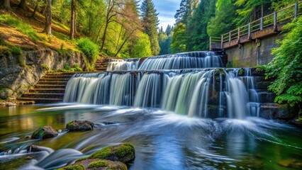 Obraz premium Eye level view of Lake Creek Falls and fish ladder near Eugene Oregon