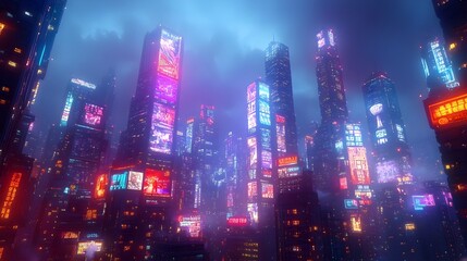 Obraz premium Pictures of cars beneath neon-lit buildings on bustling city streets