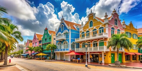 Colorful buildings and vibrant streets in the capital city of Aruba showcasing Caribbean charm
