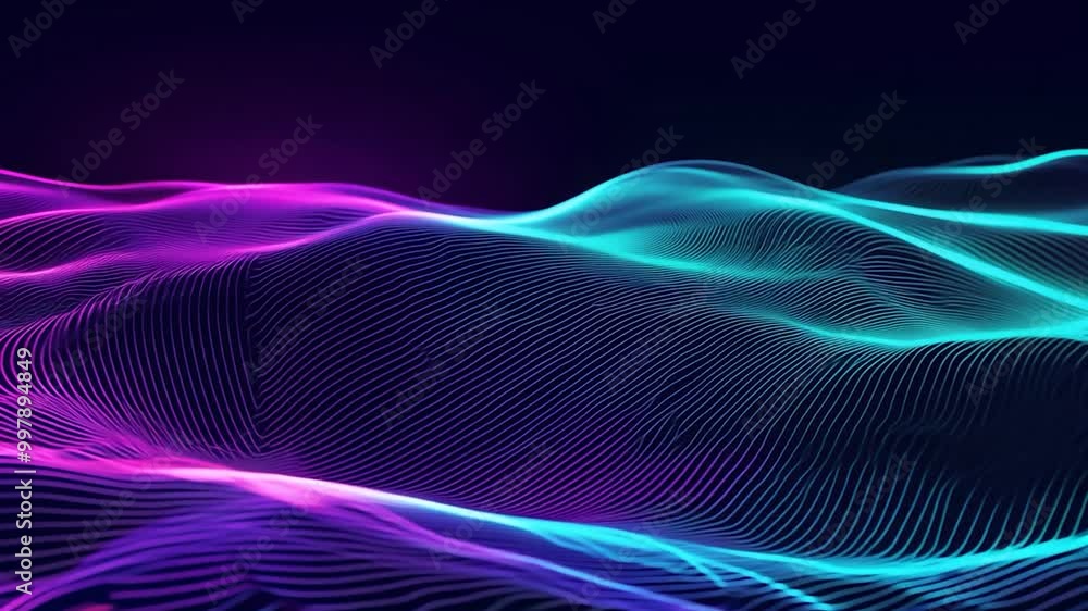 Poster neon wave background creates a seamless loop, offering a modern and colorful wallpaper ideal for edi