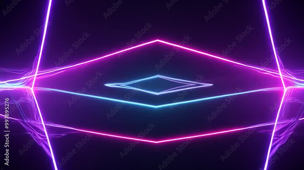 Poster abstract animation showcases colorful neon lights forming various shapes and patterns against a blac
