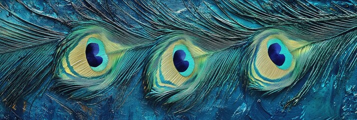 Fototapeta premium Feathered peacock tail texture, vibrant blues and greens with shimmering detail