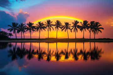 palm tree and rainbow, AI generated