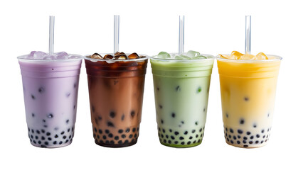 Collection of Boba Drinks and Bubble Milk Tea. High-quality food and drinks PNG.  Perfect for Menu Design, Social Media, and Food Blogs.
