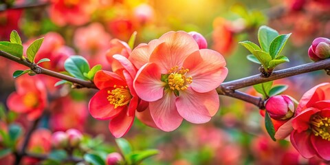 Obraz premium Delicate Quince Flower in Bloom: A Stunning Display of Nature's Beauty in Springtime Garden