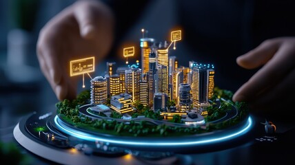 Obraz premium Futuristic Integration of Industrial Plants with AI-Enhanced Business Models